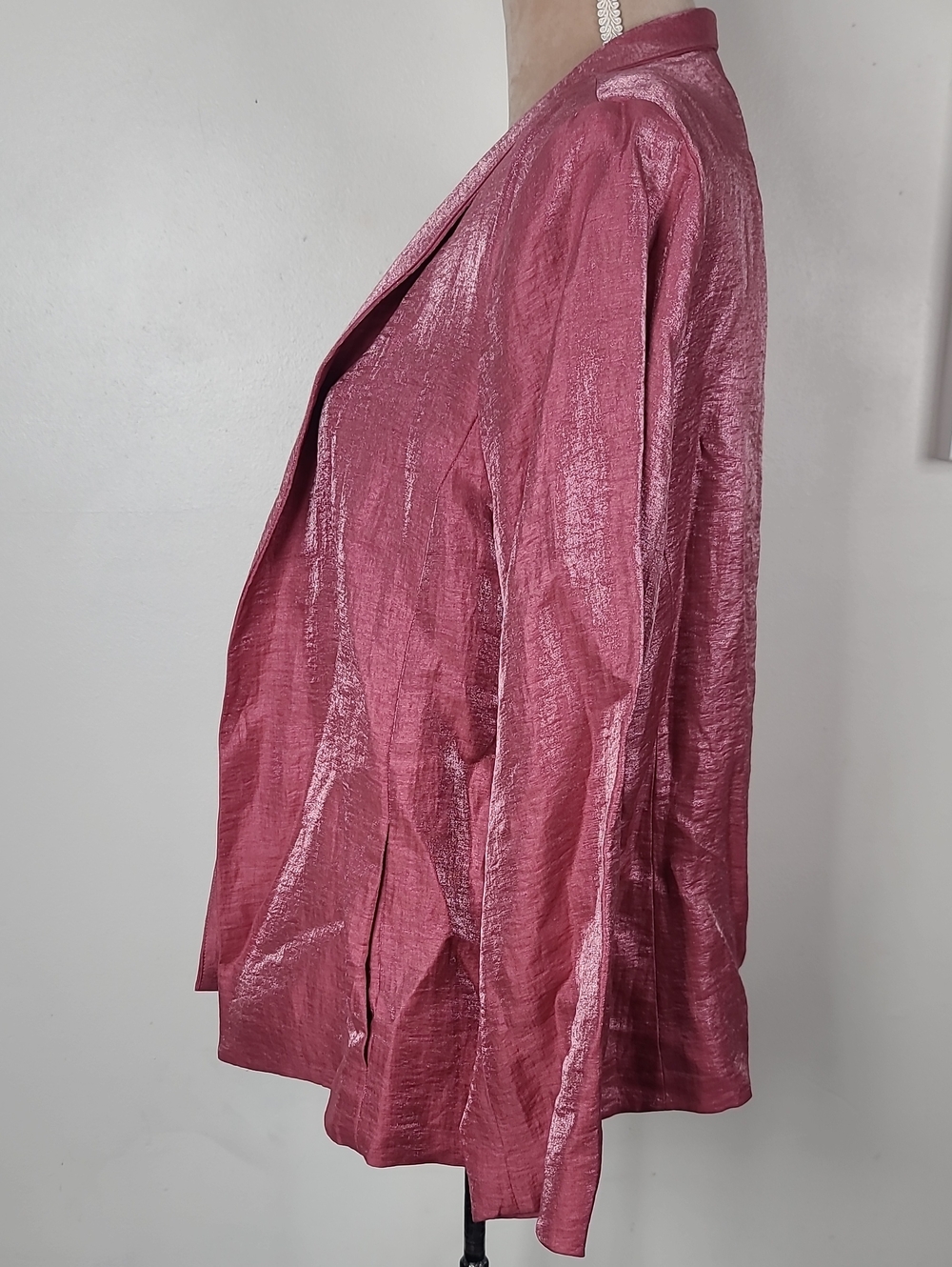 Vtg Y2K Eileen Fisher Shimmer Rouge Pink Open-Front Shawl Collar Blazer Jacket L - Picture 5 of 15
